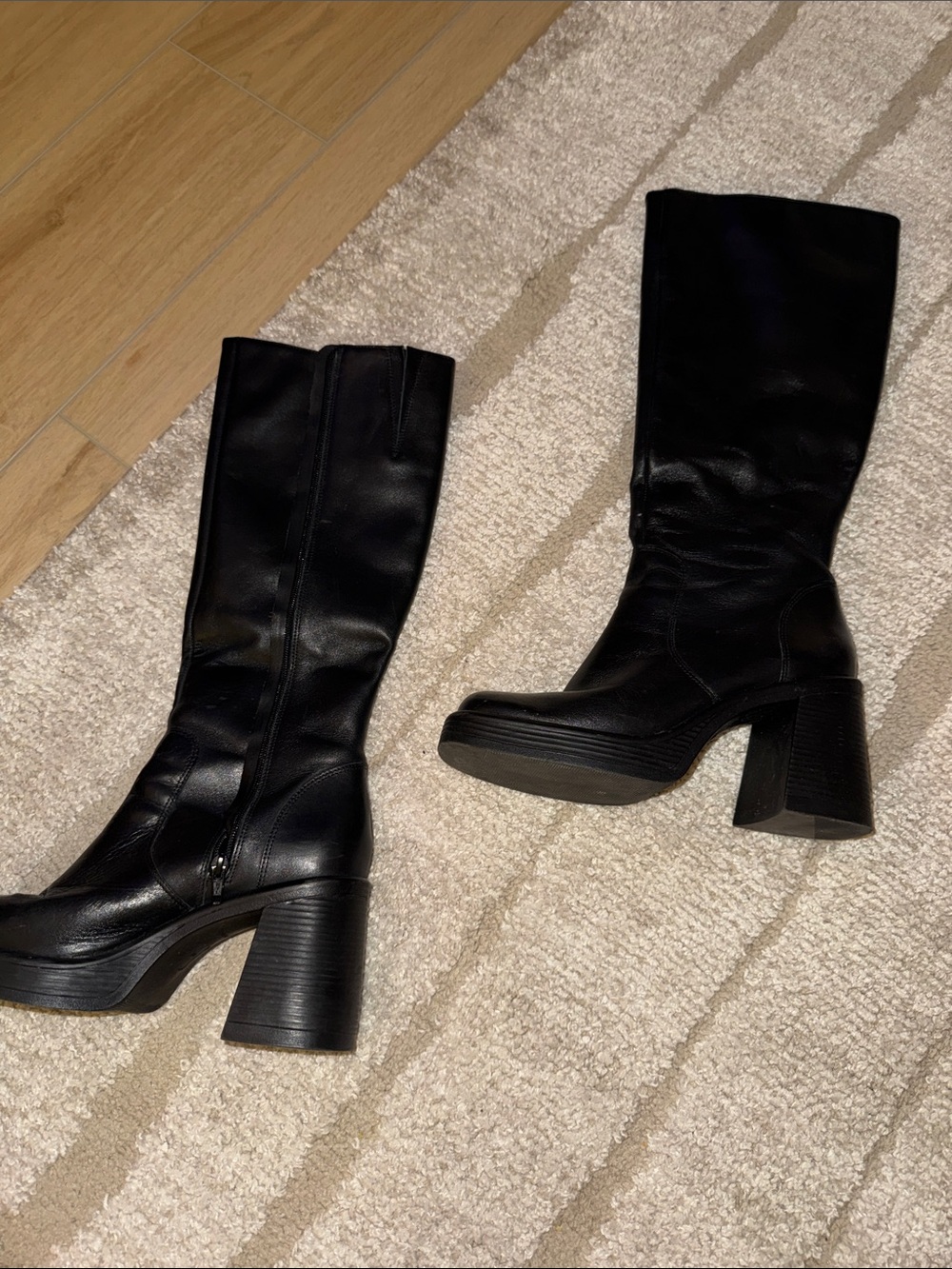 Steve Madden Black Mid-Calf Platform Block Heel Boots